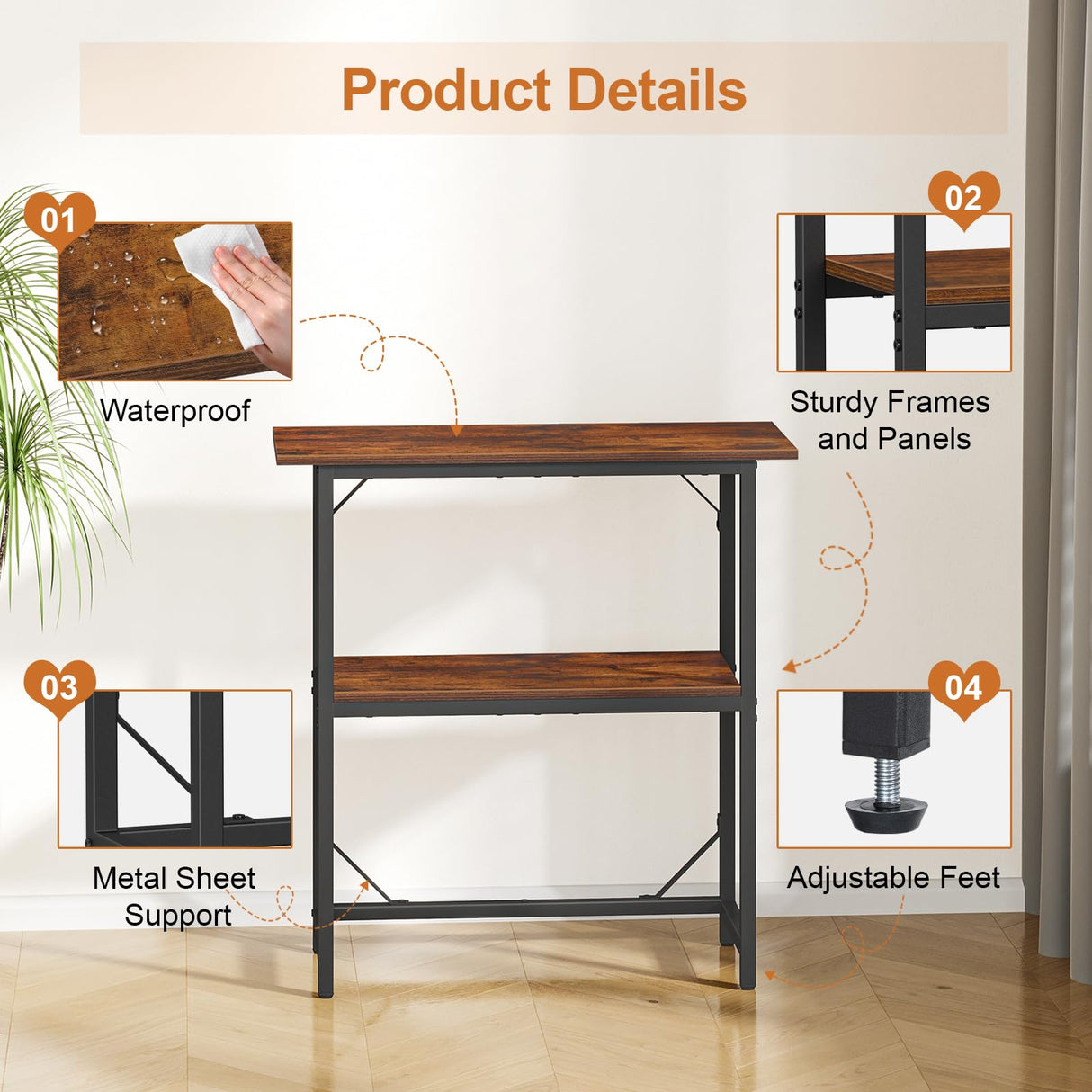 Snughome 10-30 Gallon Fish Tank Stand, Aquarium Stand 2-Tier Storage Shelves, Heavy Duty Terrarium Stand for Home Office Fish Tank Shelf, 30" L x 11.8" W x 30.7" H, Rustic Brown Snughome