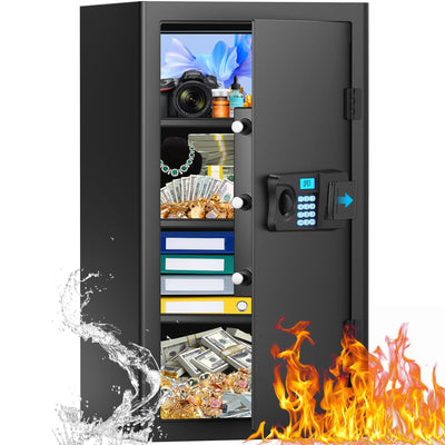 6.2 Large Fireproof Safe Box, Digital Home safe with Dual Alarm System, Spare Key and Removable Shelf, Anti-theft Document Safes for Home Ammo Medicine Jewelry