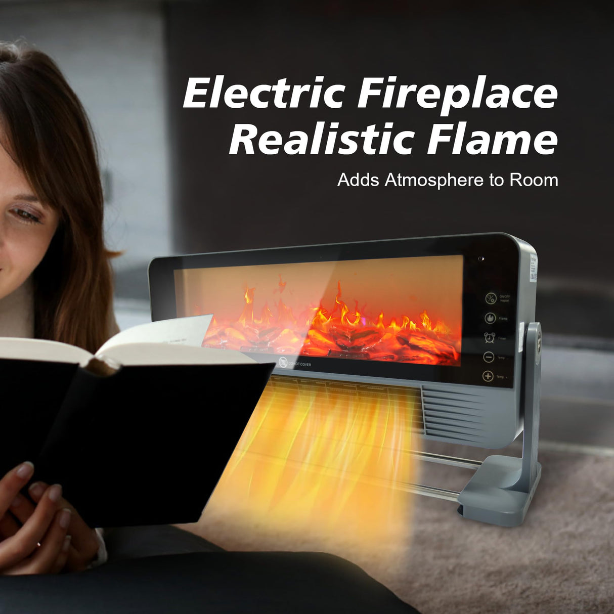 Electric Space Heater Indoor, 1500W Floor or Wall Mounted Heater with 3D Flame Effect, PTC Ceramic Electric Fireplace Heater with Remote Control for Office Bedroom Living Room NLIEOPDA