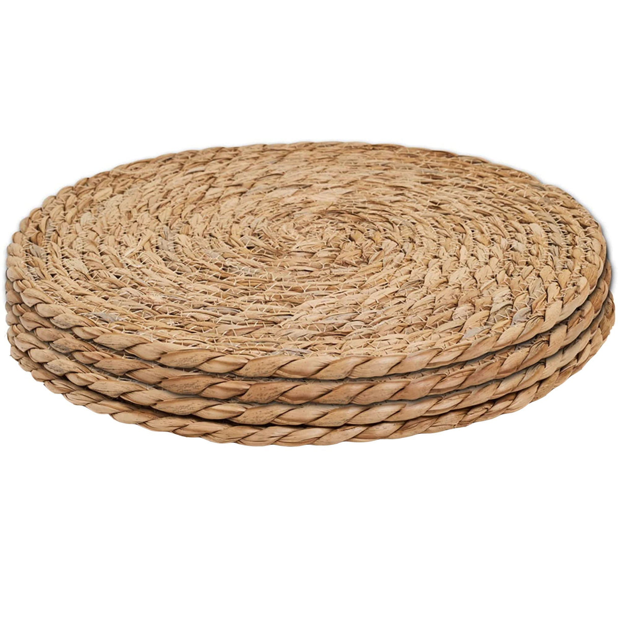 Defined Deco Woven Placemats Set of 4,12" Round Rattan Placemats,Natural Hand-Woven Water Hyacinth Placemats,Farmhouse Weave Place Mats,Rustic Braided Wicker Table Mats for Dining Table,Home,Wedding. DD DEFINED DECO