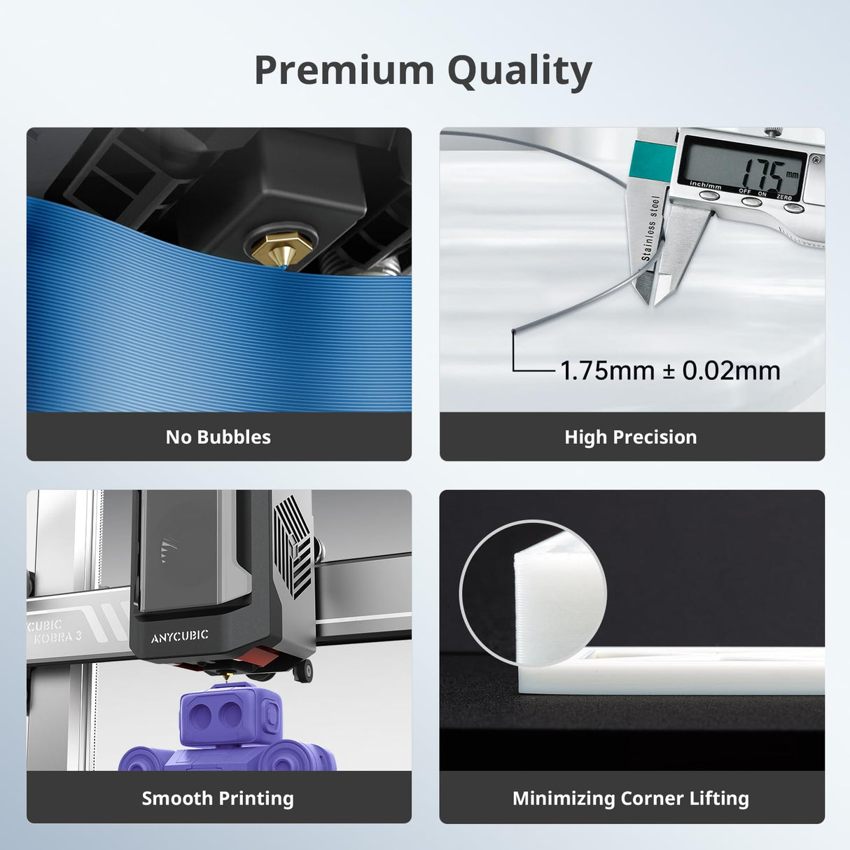 ANYCUBIC PLA Filament Refill 1.75mm, 3D Printer Filament, for Reusable Spools, Dimensional Accuracy +/- 0.02mm, Fit with Most Reusable Spools, 1KG, White ANYCUBIC