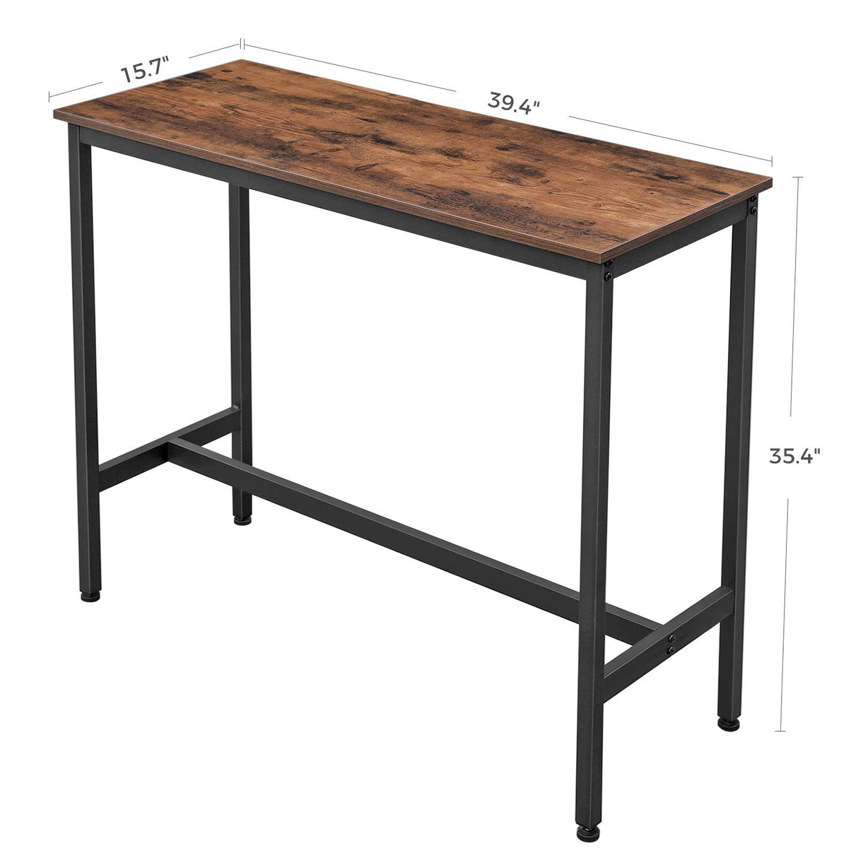 VASAGLE Narrow Industrial Bar Table in Rustic Brown and Ink Black - Perfect for Small Spaces VASAGLE