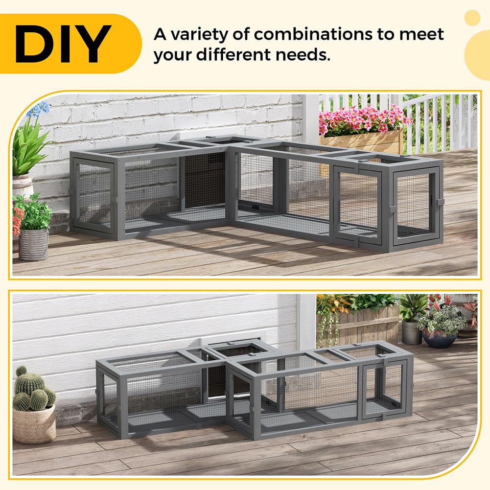 COZIWOW Wooden Cat Play Tunnel with Platforms | Configurable Window Catio | Multi-Combination Extendable Cat Run for Indoor/Outdoor Use | Small Pet Play Enclosure COZIWOW