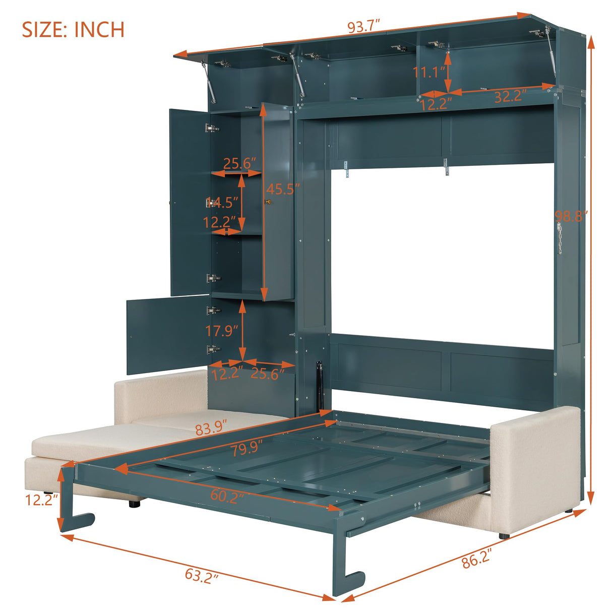 Merax Murphy Bed Wall Bed with Sofa and Shelves, Queen Size, Green Merax
