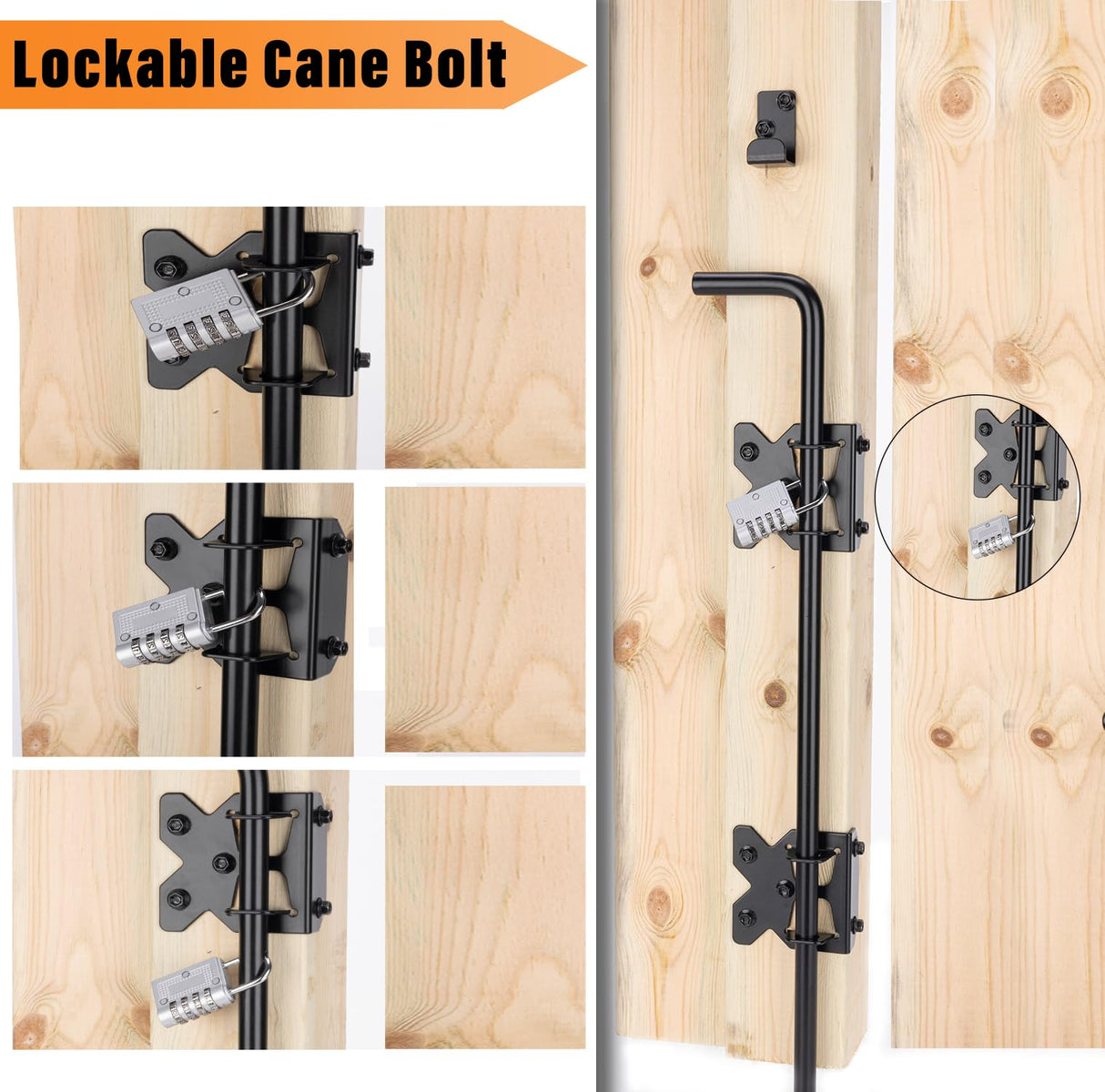 DJSUNPACKING Upgrade 24" Heavy Duty Cane Bolt Gate Drop Rod-Steel Gate Ground Latch Designed for Wood Metal Vinyl Gates or Double Doors Fence-2 Pack DJSUNPACKING