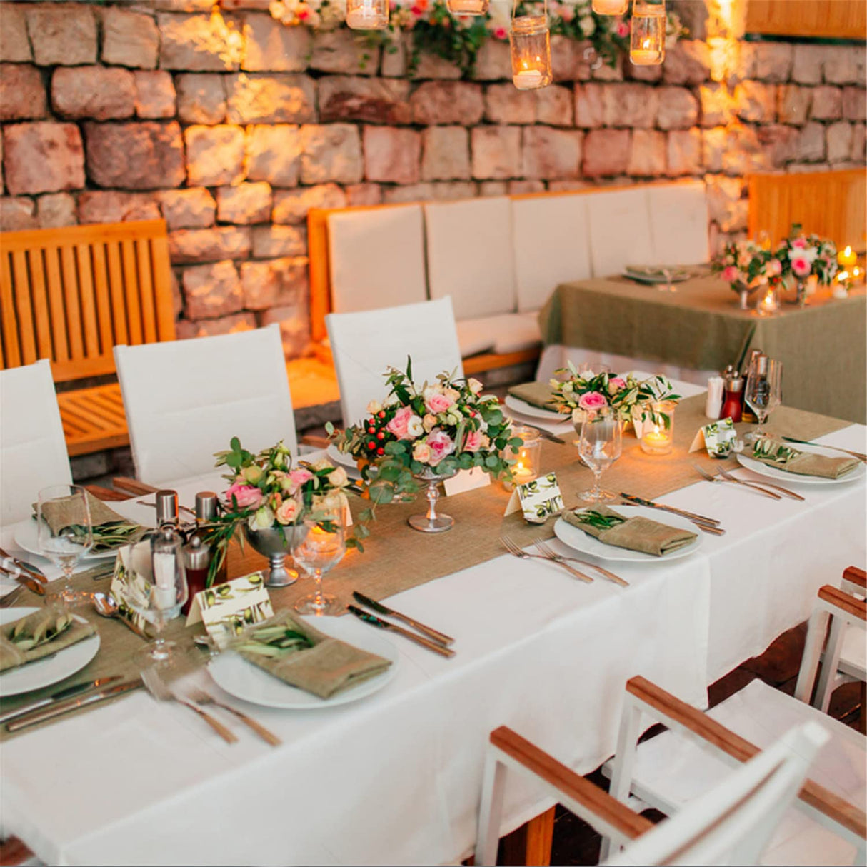 B-COOL 2 Pieces Burlap Table Runners 13x108 Inch Rustic Boho Table Runner Dresser Cover for Farmhouse Macrame Jute Fabric Thanksgiving Party Home Dining Decorations Khaki B-COOL