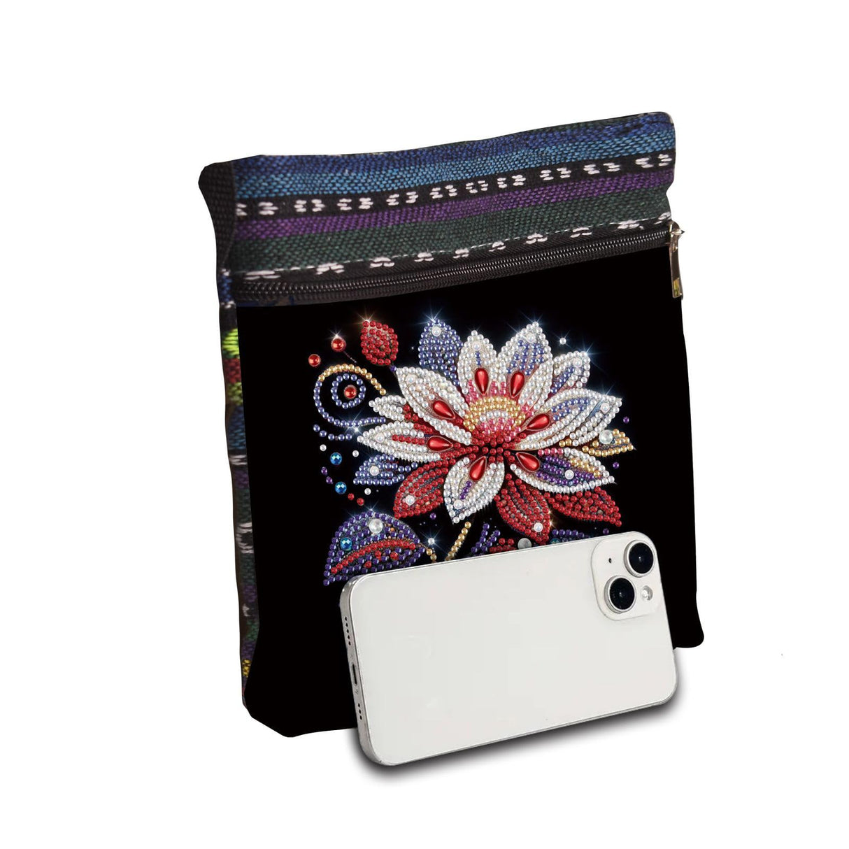 BAYUNOE DIY Diamond Crossbody Bag Diamond Art Painting Grocery Bag Black Canvas Shoulder Beach Tote Bags Single Side Diamond Shopping Bags for Women Art Craft Gift-Flower04 BAYUNOE