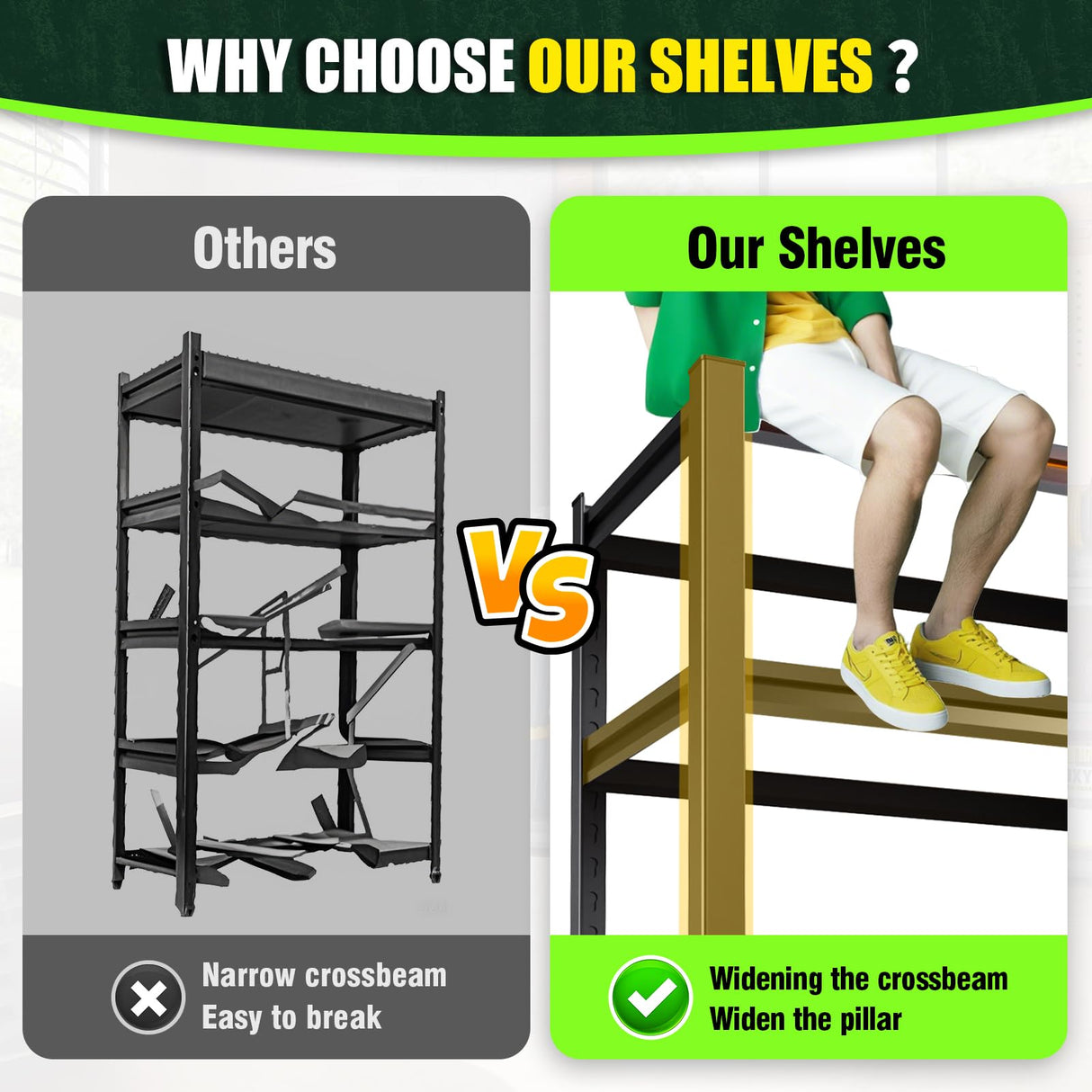 72”H Garage Shelving 2500LBS Adjustable Storage Shelves,5 Tier Metal Steel Heavy Duty Shelving Unit, Industrial Utility Rack Shelf, Storage Organize for garage, Basement ,Black ,72''H*35.4''W*15.7''D ZIWJHK