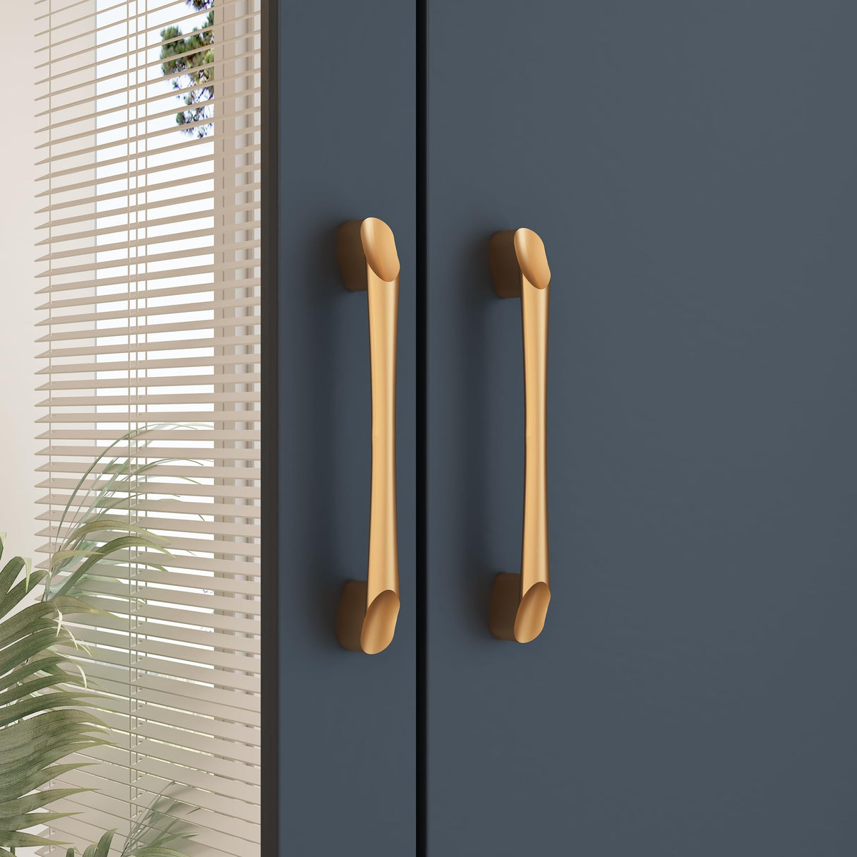 Hitow 2 Door Wardrobe Armoire Closet with Mirror, 35.5" W Wooden Wardrobe Cabinet with Hanging Rod & 2 Drawers, Bedroom Armoire Dresser Clothes Organizer, Blue Hitow