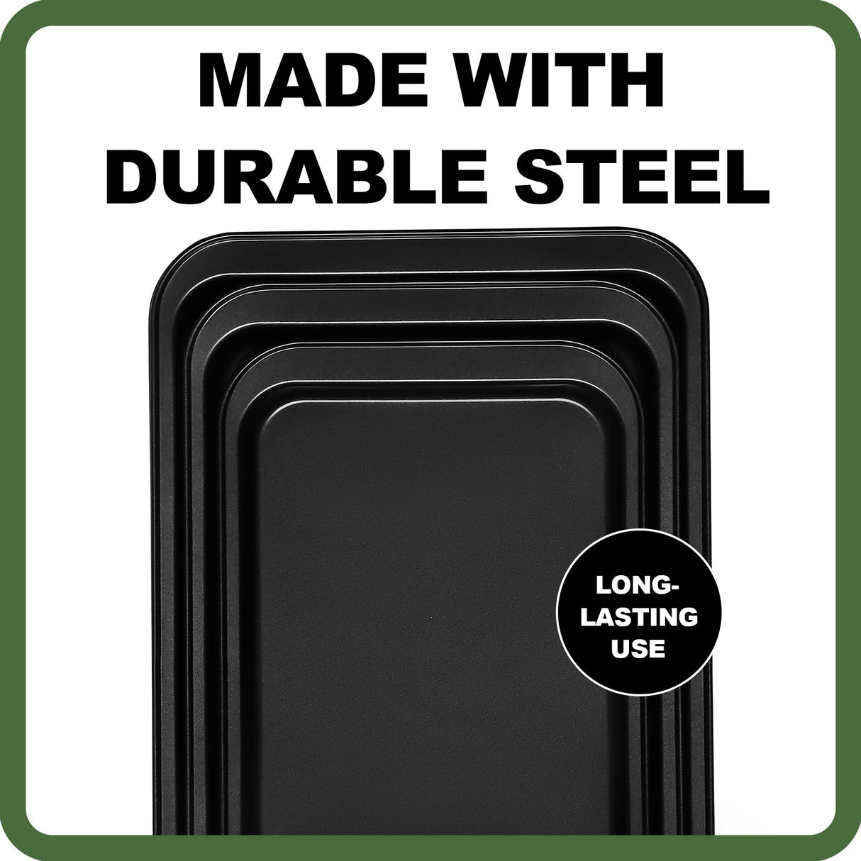 Baking Sheet Tray Set, 3 Pack Cookie Sheet Pan for Oven, Nonstick Bakeware Sets with Wider Grips, Half/Jelly Roll/Quarter Non Toxic & Easy Clean - Dark Grey EWFEN