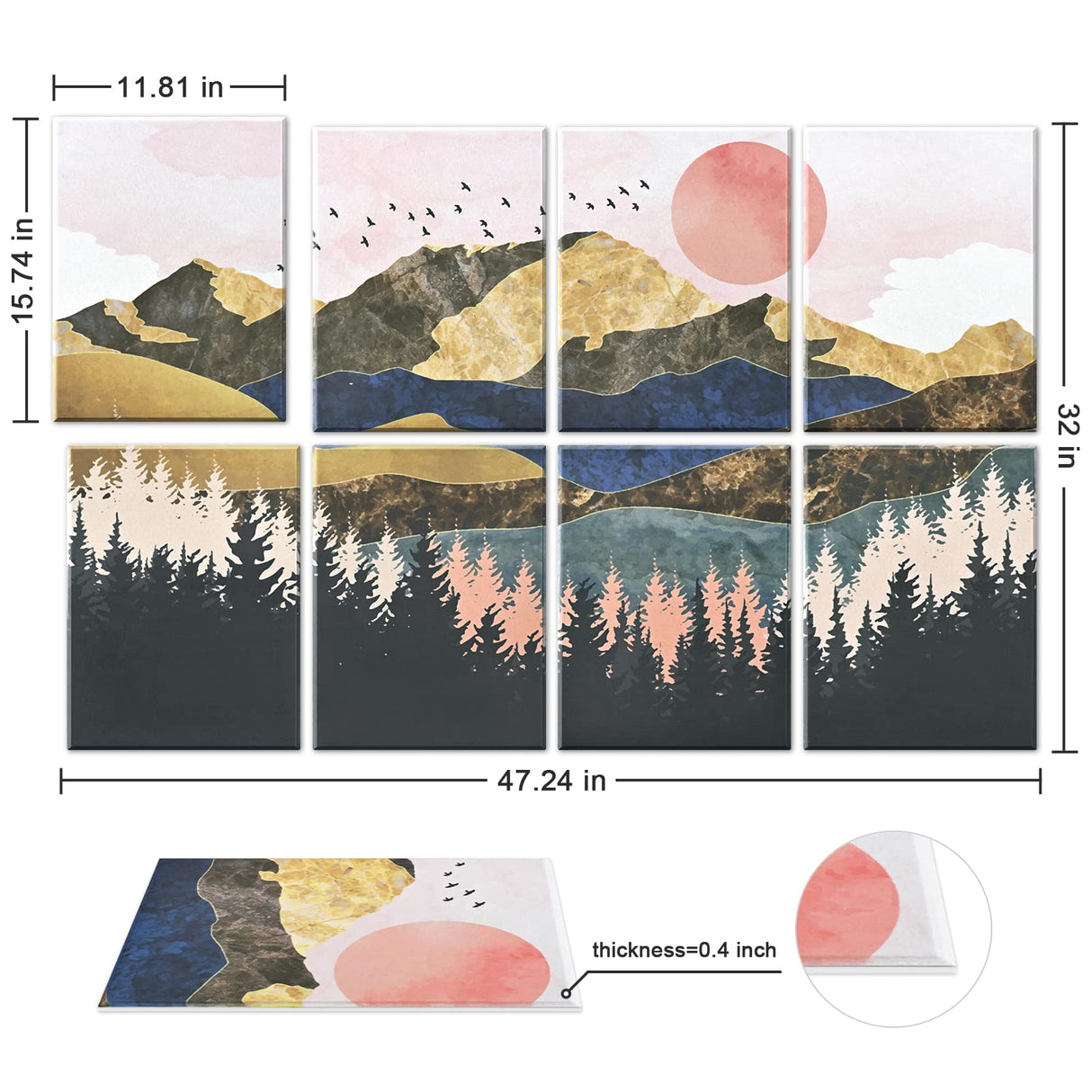Tutmyrea Art Acoustic Panels, 48"X32" Self-adhesive Sound Proofing Padding, 8 Pack Acoustical Soundproof Wall Panels, Decorative Sound Absorbing Panels for Home & Office (Mountain Tree) Tutmyrea