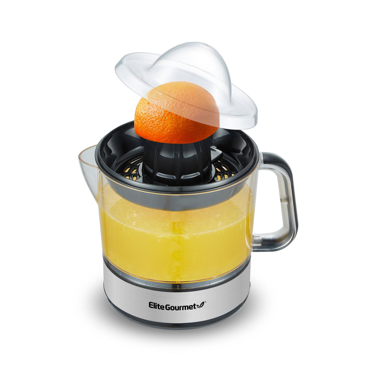 Elite Gourmet ETS623 BPA-Free Electric Citrus Juicer, Compact, Large Volume, Pulp Control, Oranges, Lemons, Limes, Grapefruits with Easy Pour Spout, 24oz, Black/Stainless Steel Elite Gourmet