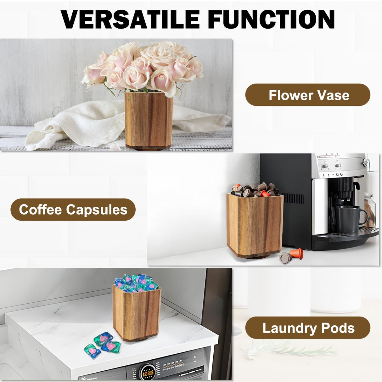 RedCall Acacia Wood Utensil Holder, 360° Rotating Large Cooking Utensil Organizer, Kitchen Tool Storage for Countertop,Spoon Spatula Holder for Kitchen Counter,Farmhouse Kitchen Decor RedCall