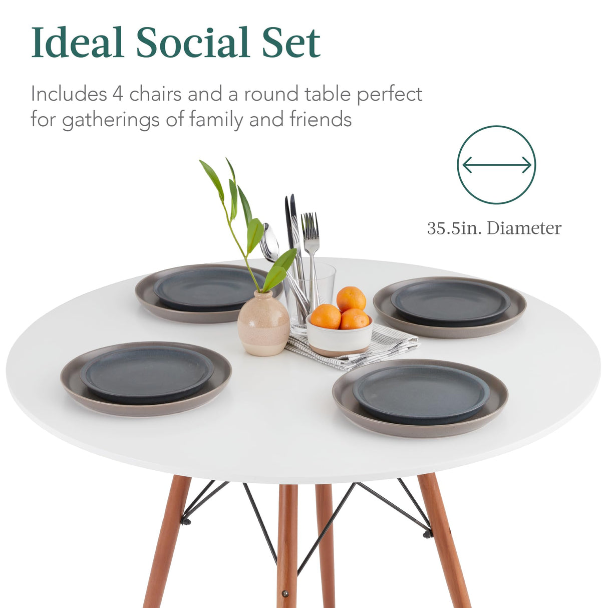 Best Choice Products 5-Piece Dining Set, Compact Mid-Century Modern Table & Chair Set for Home, Apartment w/ 4 Chairs, Plastic Seats, Wooden Legs, Metal Frame - Brown/White Best Choice Products