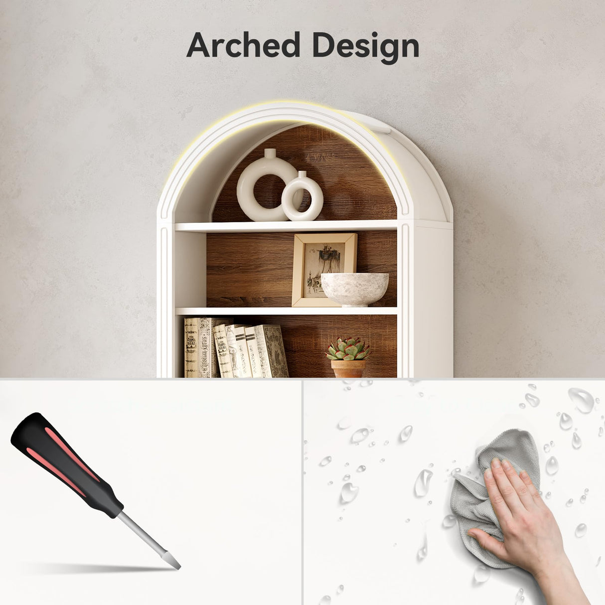 LITTLE TREE 8-Tier Bookcase, 78.7" Tall Bookshelf with Arched Top, Large Freestanding Wooden Open Bookcase Bookshelf, Modern Book Shelf Organizer for Living Room, Bedroom, Office, Library, White Brown LITTLE TREE