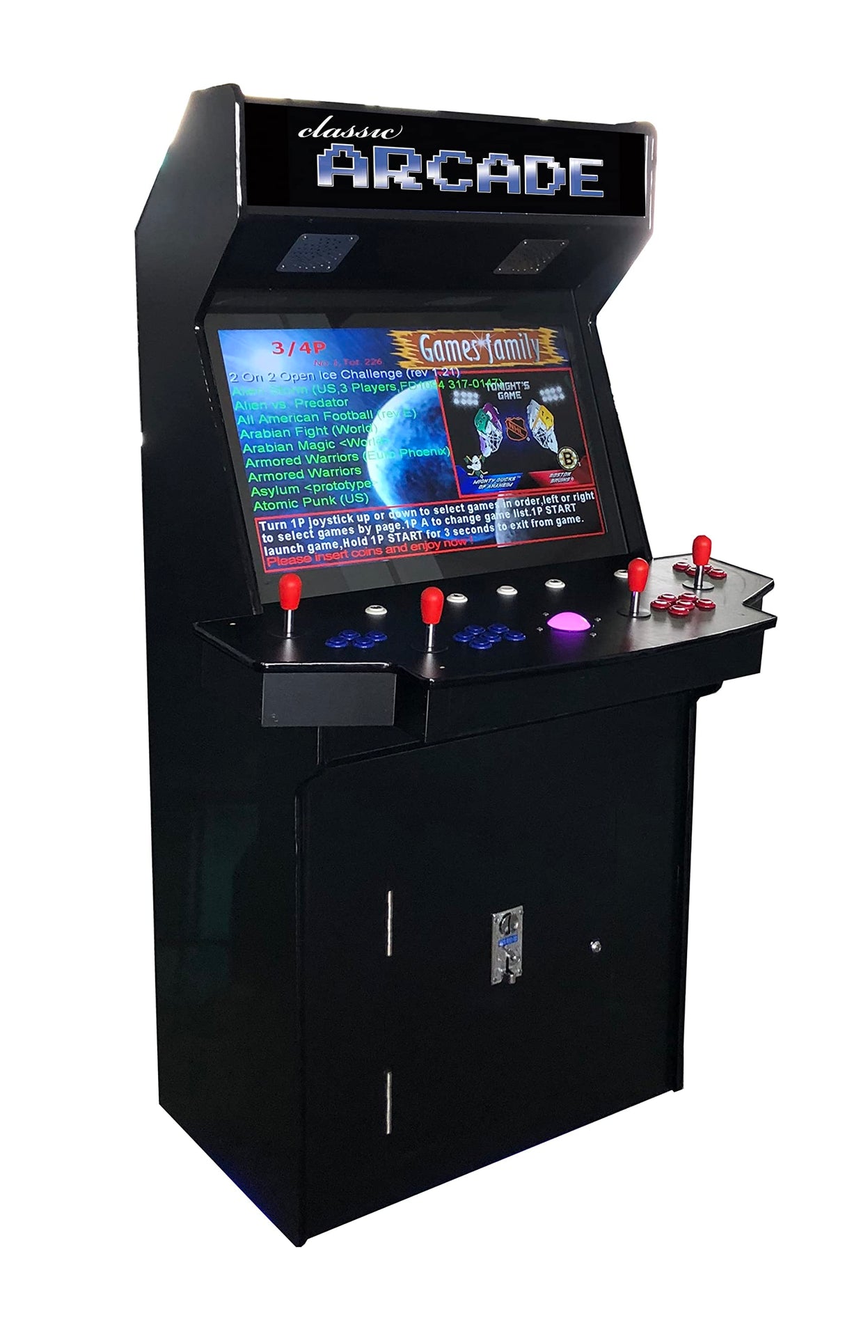 Top Us Video Arcades Full Size Commercial Grade Upright Standup Arcade Machine 4 player 4600 Classic Games 32 inch Screen Black TOP US VIDEO ARCADES