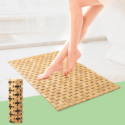 Art3d Bamboo Shower Mat for Bathroom Sauna Step Spa Outdoors, Bamboo Rug Floor Mat Accessory, 24 x 16 Inches Natural Color