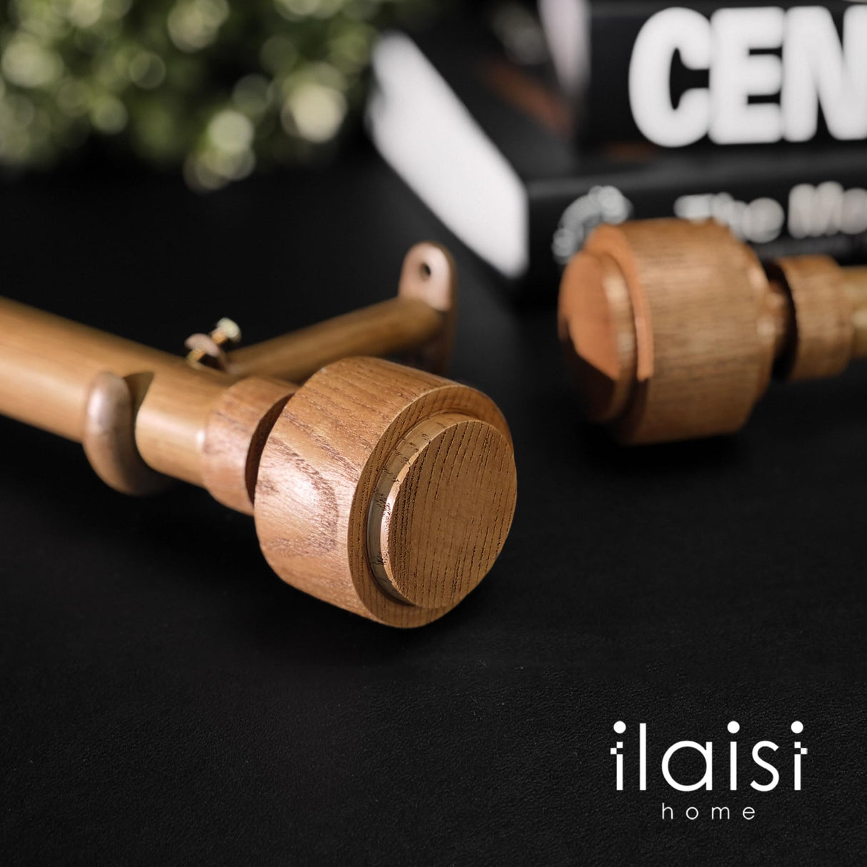 ILAISIHOME 1-1/8 Inch Diameter Faux Wood Curtain Rod with Wood Grain Finials, 36-72 inch Telescoping Single Curtain Rods for window width 24-68 inch, 1 pack ILAISIHOME