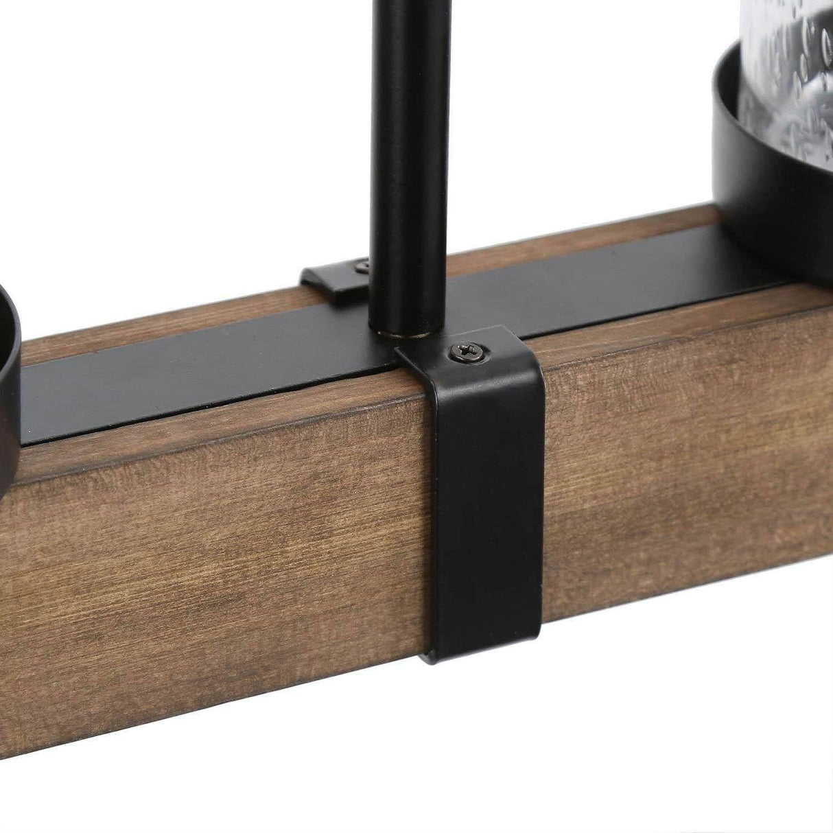 LALUZ 5-Light Kitchen Island Lighting, Farmhouse Wood Linear Dining Room Chandelier Over Table with Seeded Glass Shade, 42.9'' Large Rustic Wooden Chandeliers Light Fixtures for Dining Room LALUZ