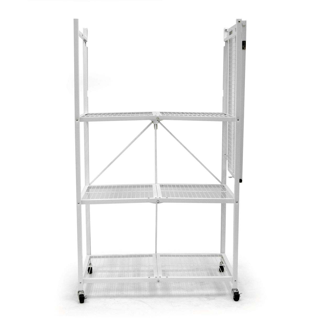 Origami 4 Tier Foldable Heavy Duty Metal Garage Storage Shelf Rack with Wheels and Powder Coated Steel for Organization in Home and Office, White Origami