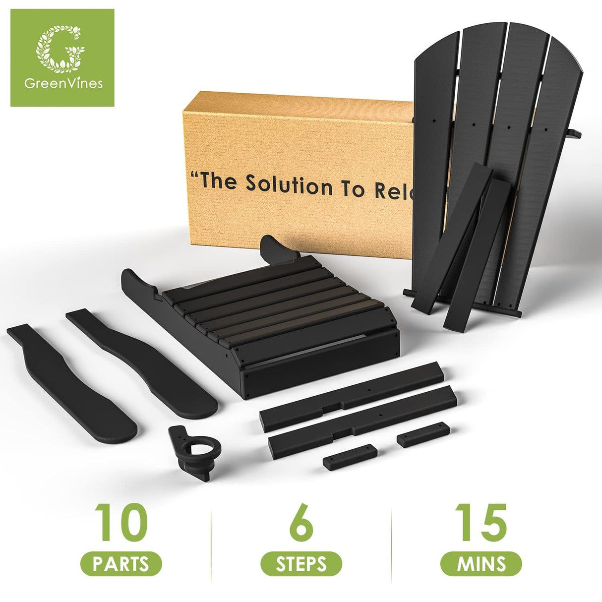 GREENVINES Folding-Adirondack-Chairs-Set-of-4 | HDPE Plastic | Fire Pit Chair | All Weather | Cup Holder | Black | for Deck Backyard Patio Outdoor Garden GREENVINES