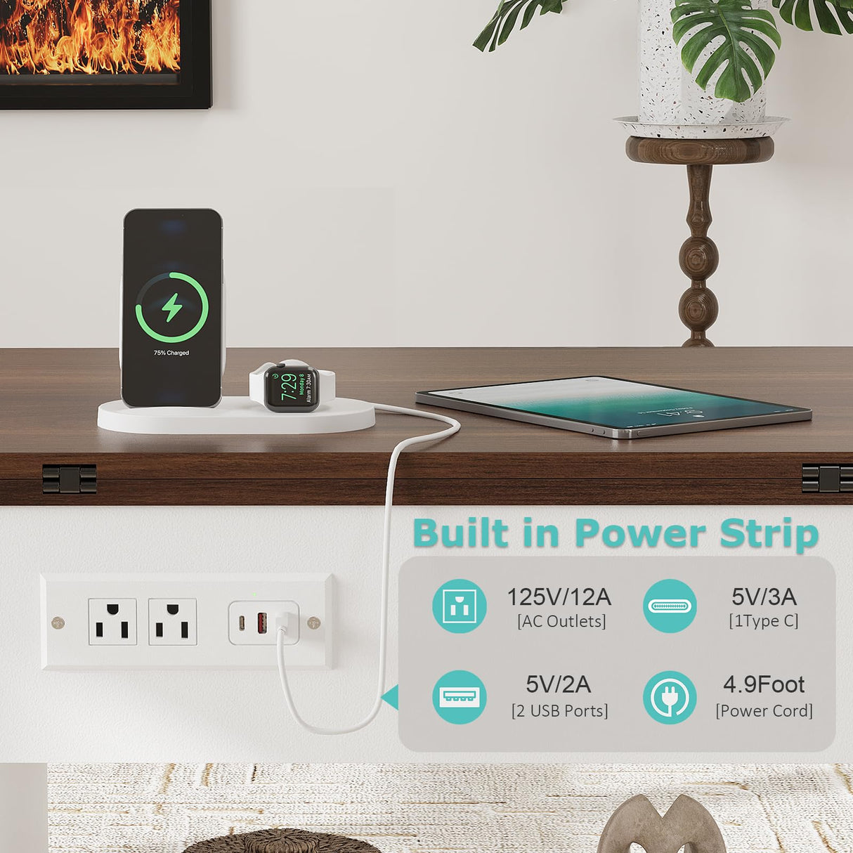 PPorfamilia Lift Top Coffee Table, 4 in 1 Coffee Table with Storage for Living Room, Lift Tabletop Dining Table with Hidden Compartment, Center Table with LED Light & Charge Station for Office, White PPorfamilia