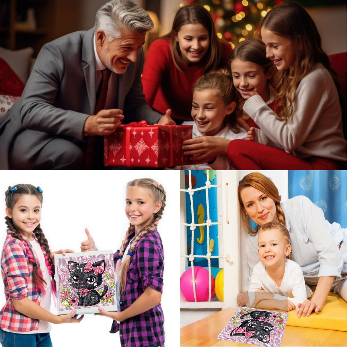 Diamond Art Kits for Kids with Wooden Frame, Cat Animal Diamond Art for Kids Ages 8-12, Full Drill Small Diamond Painting Kits for Kid Beginners, DIY Big Gem Art for Home Wall Art Decor 7X7 inch CSZPPQAF