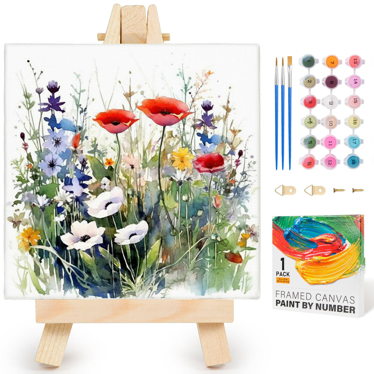 Yezavesu Flower Framed Paint by Numbers Kit for Adults Beginner & Kids Ages 8-12, Wildflowers Paint by Number Without Easel, DIY Adult Paint by Numbers Flowers for Home Wall Decor Gift 10x 10 inch Yezavesu