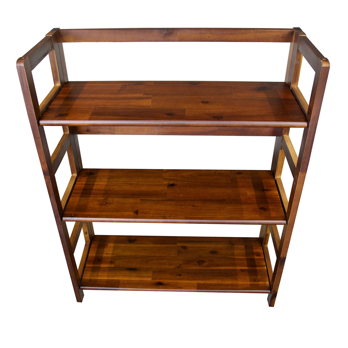 Unknown1 Solid Acacia 3 Shelf Folding Bookcase in Mahogany Brown Mid-Century Modern Rustic Lacquer Foldable Wood Unknown1