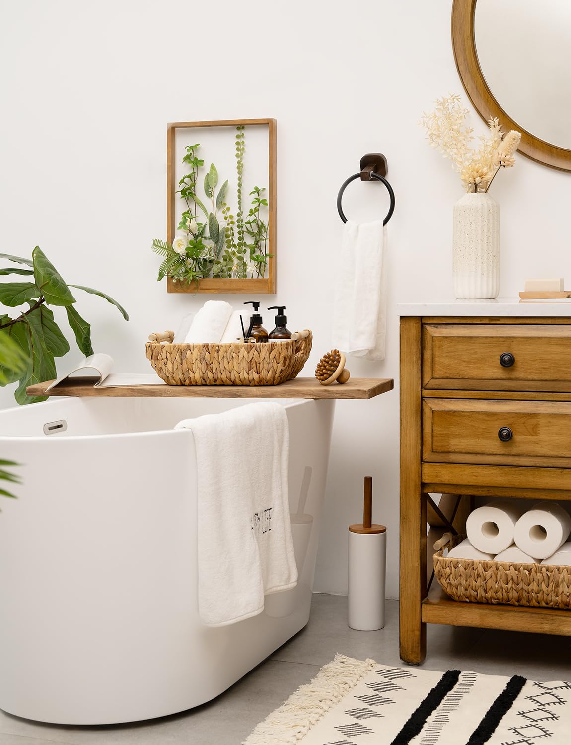 StorageWorks Hand-Woven Large Storage Baskets with Wooden Handles, Water Hyacinth Wicker Baskets for Organizing, 2-Pack StorageWorks