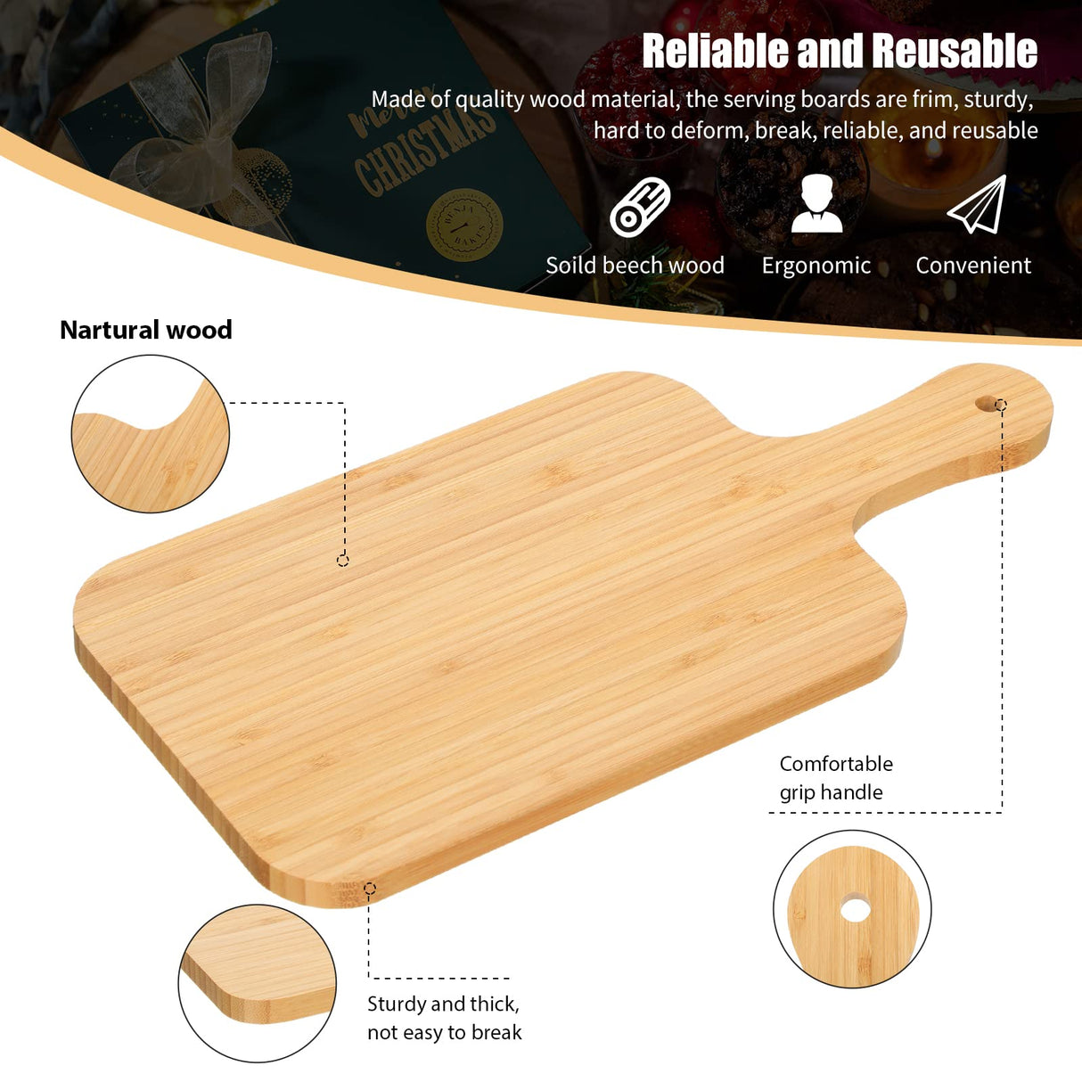 Didaey 6 Pcs Bamboo Cutting Board Set Plain Wood Chopping Board with Handle Kitchen Charcuterie Boards Bulk Engraving Serving Tray for DIY Laser Engraving Wedding Housewarming Gift (15 x 7 Inch) Didaey