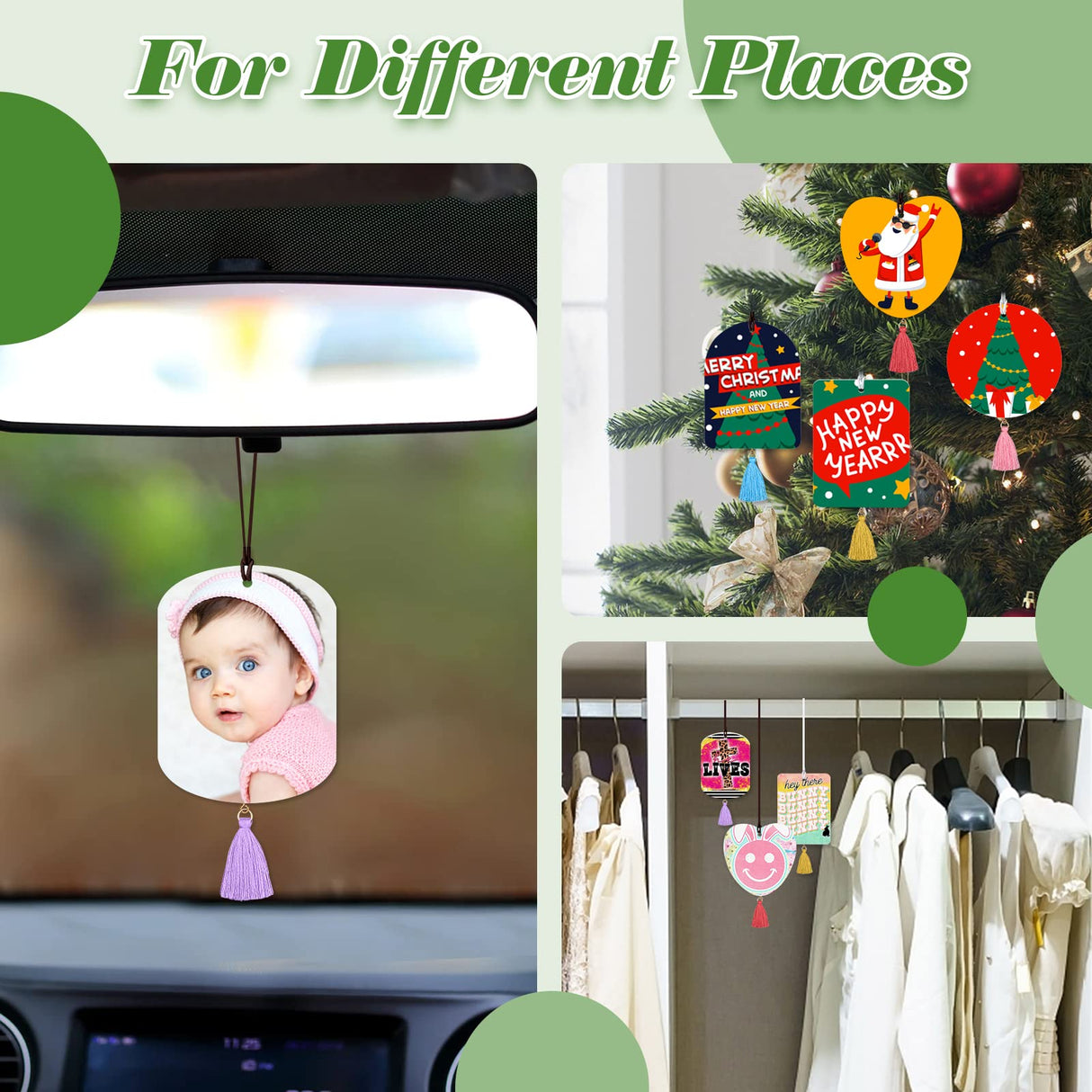 ZOCONE 50 Pcs Sublimation Air Fresheners Blanks with Bags Tassels Elastic Rope, White Felt Sublimation Blanks Bulk for Car and Home Hanging Air Freshener, 5 Shapes Fragrant Sheets (50 PCS 5 Shape) ZOCONE