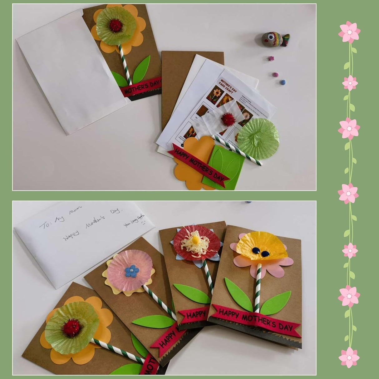 4E's Novelty DIY Mothers Day Craft Kit 4 Pack, Flower Card Making Kit Spring Bulk Handmade Happy Mother's Day Greeting Card Gifts, Home Activities 4E's Novelty