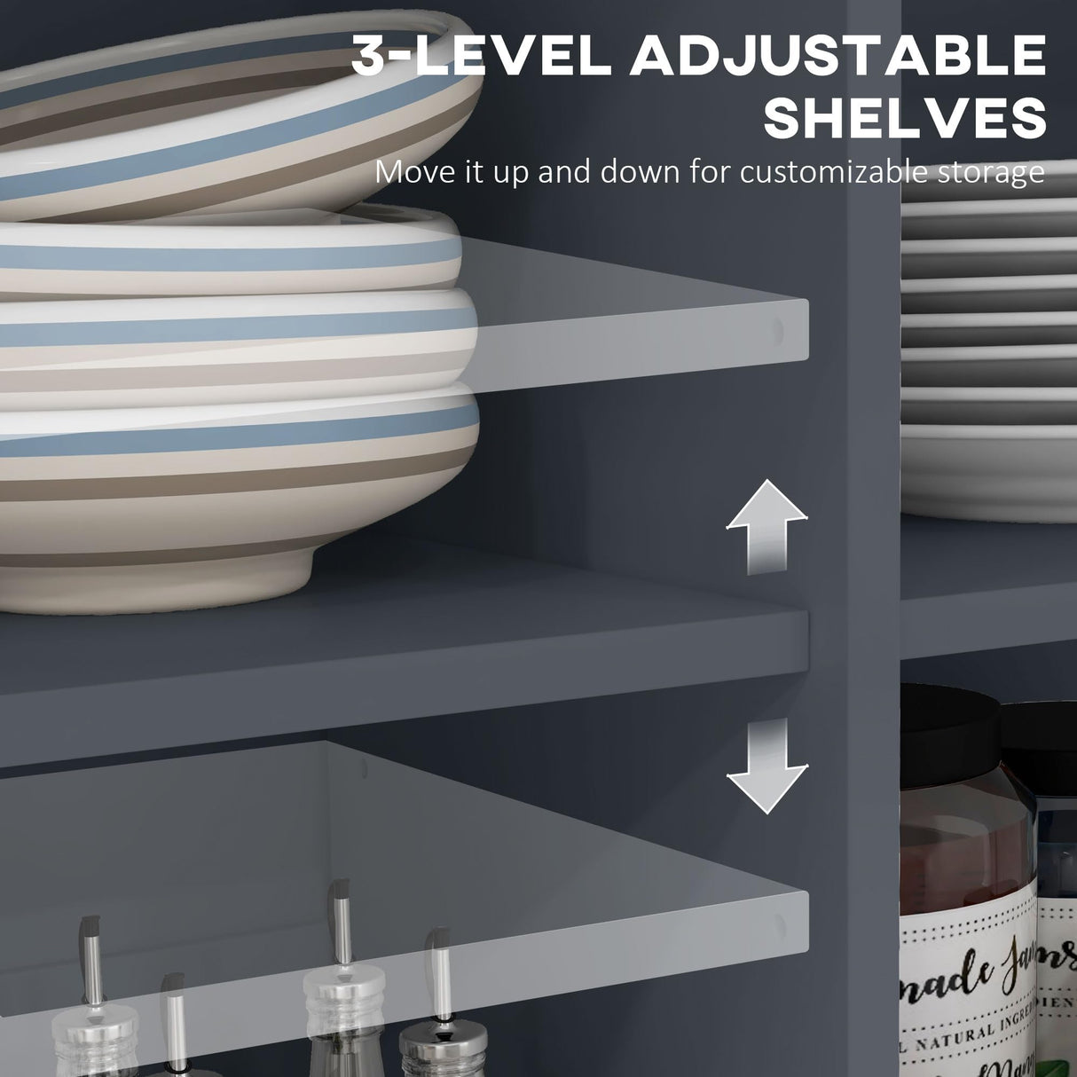 HOMCOM Rolling Kitchen Island with Drop Leaf Wood Breakfast Bar, Farmhouse Kitchen Cart with 2 Drawers, Adjustable Shelves for Dining Room, Dark Gray HOMCOM