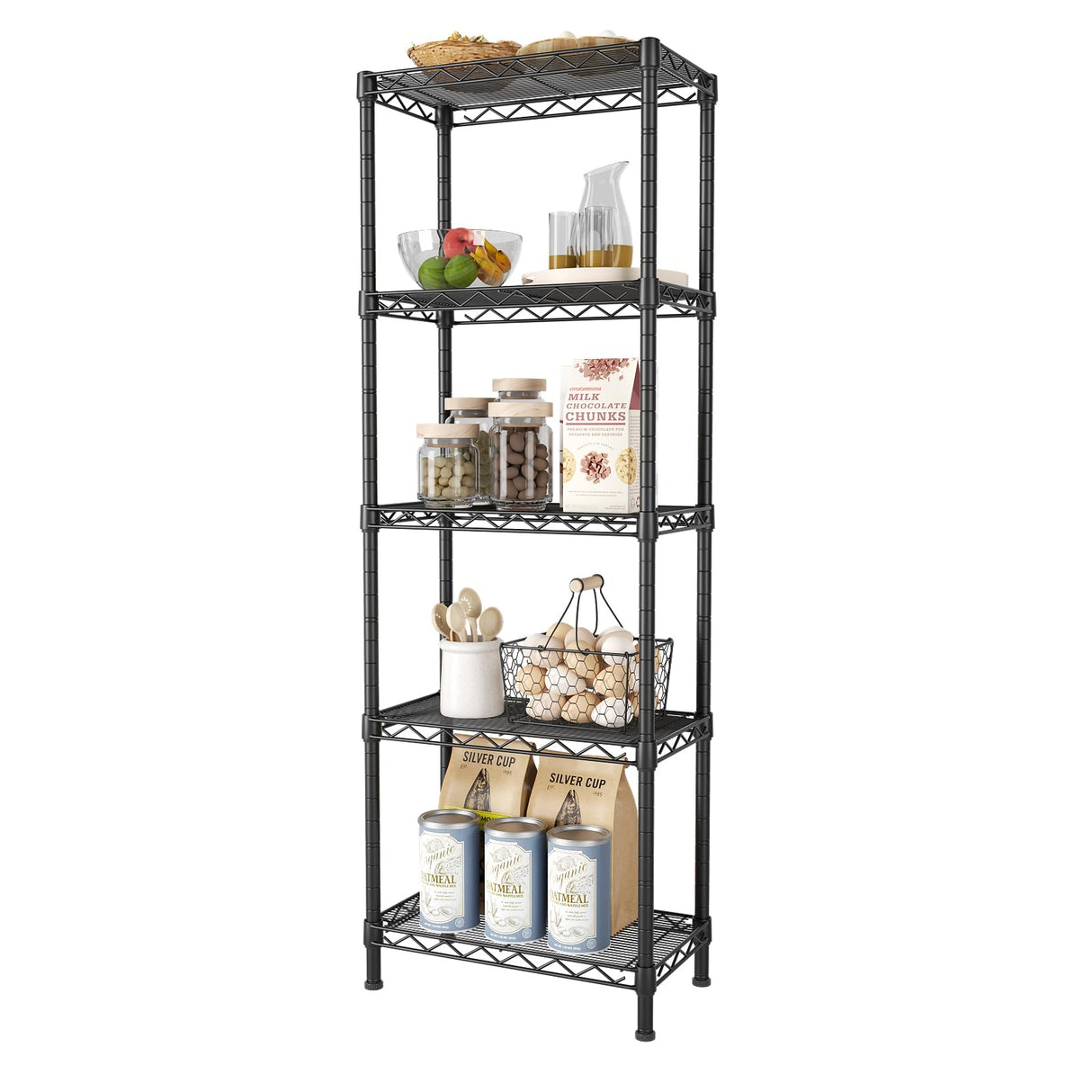 SINGAYE 5 Tier Shelf Wire Shelving Adjustable Storage Shelves Rack Standing Units for Kitchen Closet Laundry Bathroom Organizers Metal Pantry Narrow Mesh Gaps 10" D x 16" W x 55" H Black SINGAYE