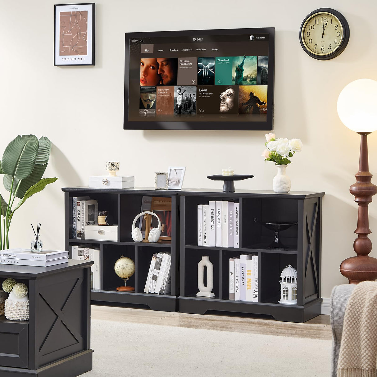 Farmhouse 5 Cube Bookshelf, Black Storage Organizer Bookcase, Kids Toy Storage Cabinet, Small Bookshelves Storage Organizer Shelf, Wood Display Cabinet Book Shelves for Bedroom,Living Room,Office FFBCFDK