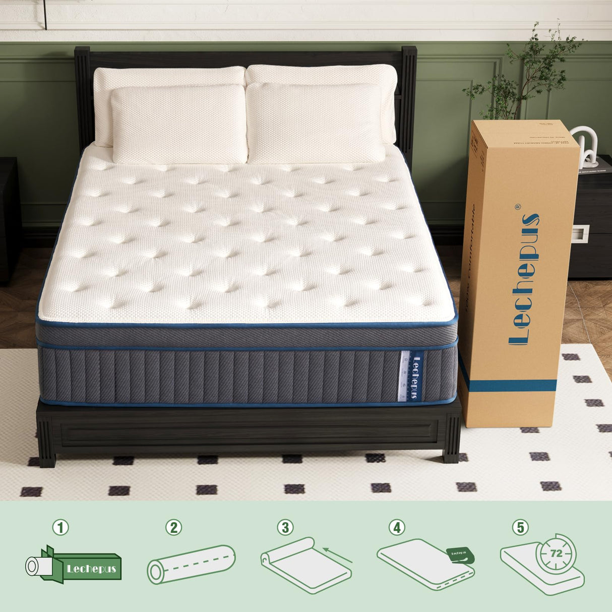 Lechepussleep King Mattress,14 Inch King Size Hybrid Mattress Medium Plush Cooling Gel Memory Foam with Individually Pocket Coils,Soft & Brethable for Pressure Relief,Balanced Support, 76"*80" Lechepussleep