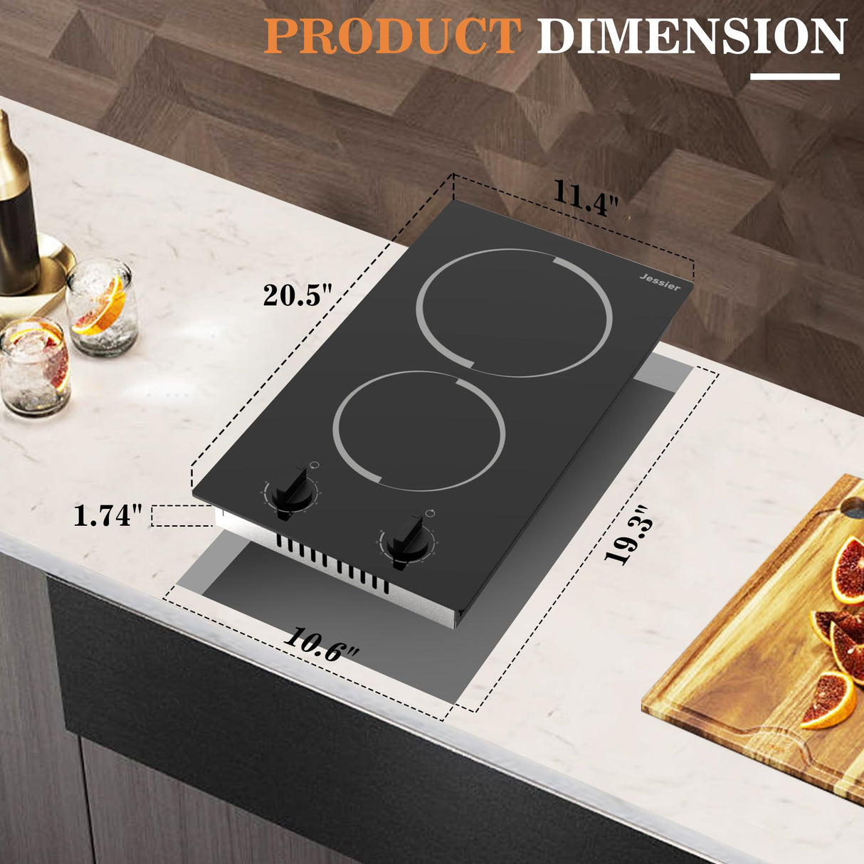 Jessier 2 Burner Electric Cooktop - 12 Inch Plug in Portable 110V Electric Cook Top, Built-in & Countertop Ceramic Stove Top with Knob Control, 9 Power Levels and Overheat Protection Jessier