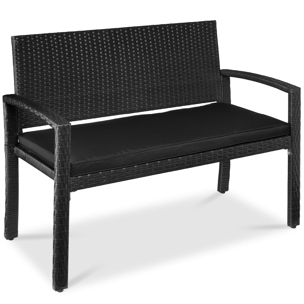 Best Choice Products Outdoor Bench 2-Person Wicker Garden Patio Benches Seating Furniture for Backyard, Porch w/Seat Cushion, 700lb Capacity - Black/Black Best Choice Products