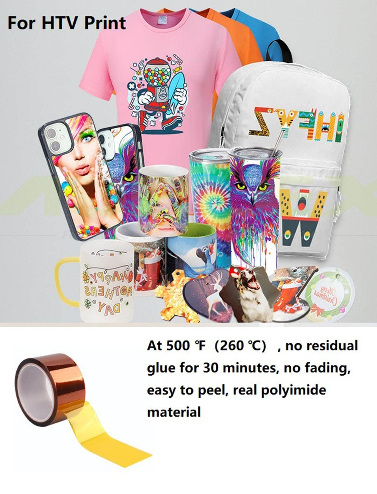 2 Rolls 1/4 Inch 6mm X 33m 108ft 3D Printer Polyimide Heat Resistant Transfer Thermal Tape,Sublimation Tape,Heat Vinyl Press Tape,No Residue,High Temperature Tape,Electronics,Soldering,Circuit Board Hoerev