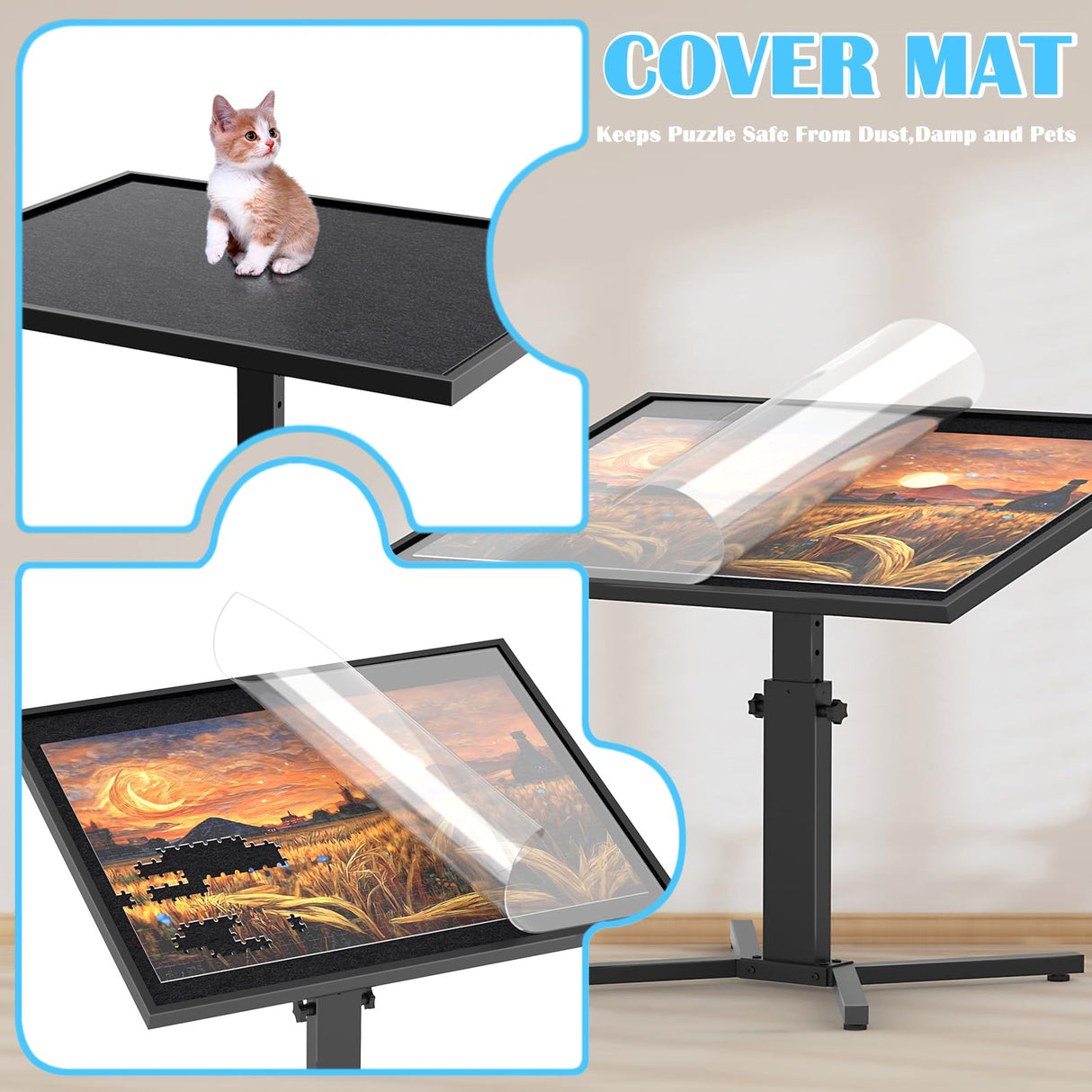 1500 Piece Jigsaw Puzzle Table with Leg, Metal Jigsaw Puzzle Table Adjustable Angle & Height,4 Trays and Semi Transparent Puzzle Cover, 28"x35" Jigsaw Puzzles Table for Adults and Kids Birthday AIMUCT