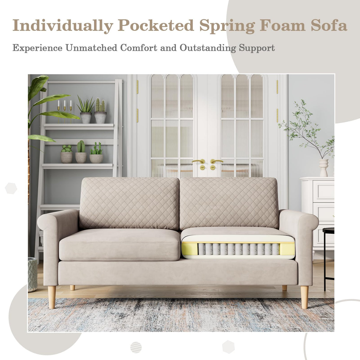 Vesgantti 65" Beige Loveseat, Comfy Mid-Century Modern 2-Seat Sofa, No-Tool Assembly Small Couch for Living Room & Bedroom Vesgantti