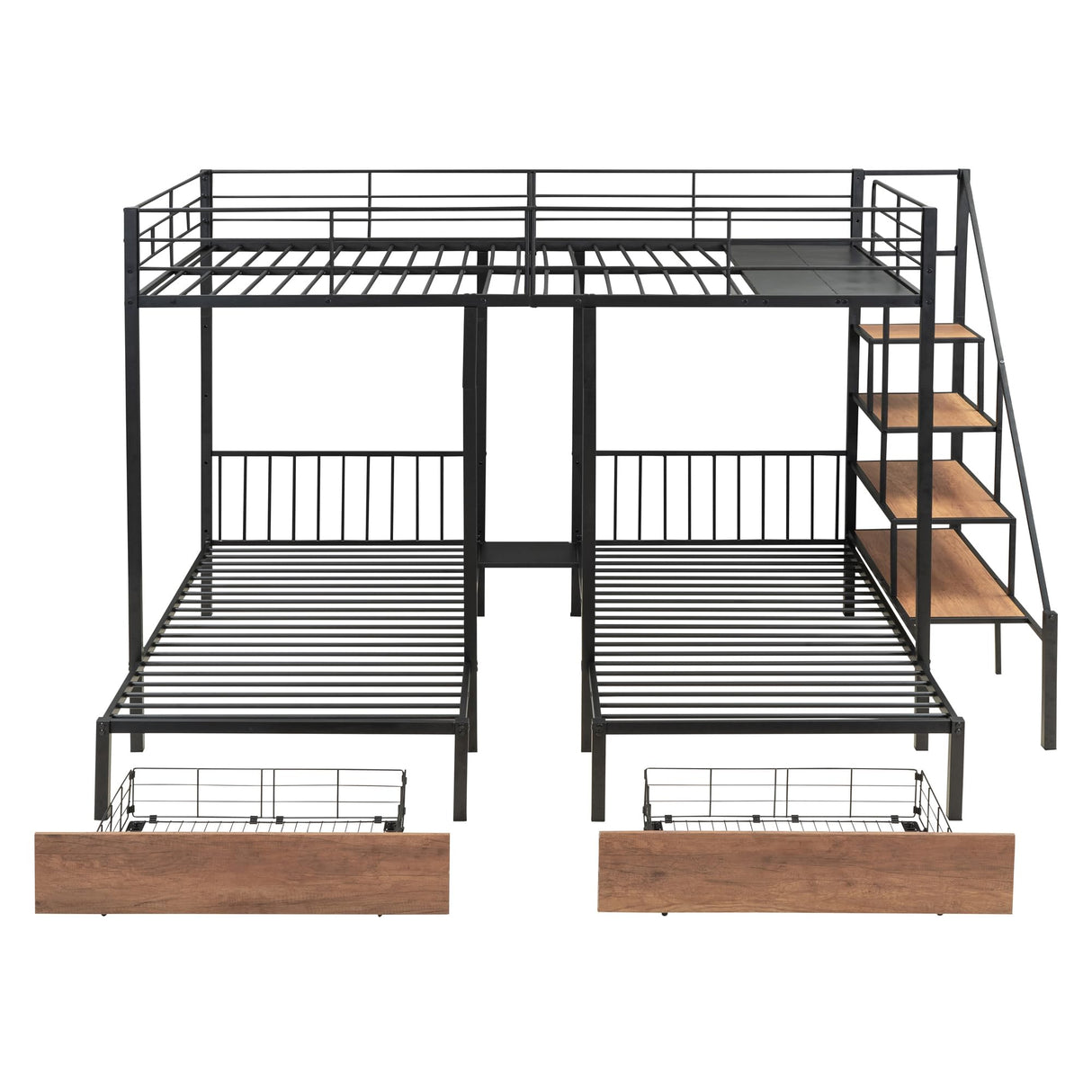 Bellemave Full Over Twin-Twin Triple bunk Bed with Drawers and Staircase Detachable Bunk Bed Can be Divided Into Three Beds, Triple bunk beds for Kids, Teens, Adult.(Black) Bellemave