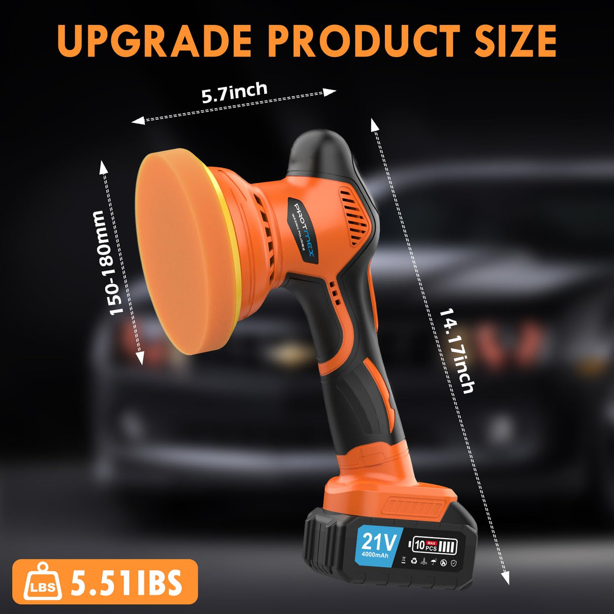 Cordless Car Buffer Polisher, Car Polishing Kit with 21V 2 X 4.0Ah Batteries, Orbital Eccentric Buffers with 8 Variable Speed Up to 6000 RPM, 6IN Touchscreen Buffer for Car Detailing/Scratch Removing Protmex