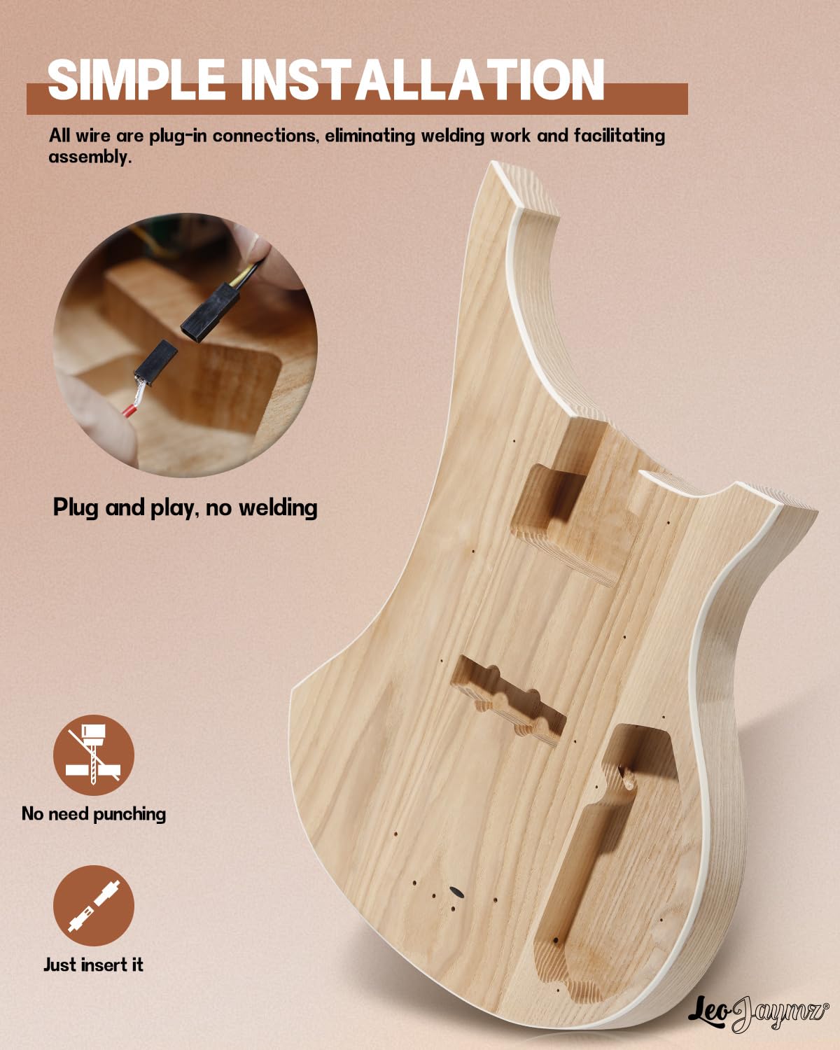 Leo Jaymz DIY Electric Bass Guitar Kits - Roasted Ash Wood Body, Maple Neck and Laurel Wood Fingerboard - Fully Components Included Leo Jaymz