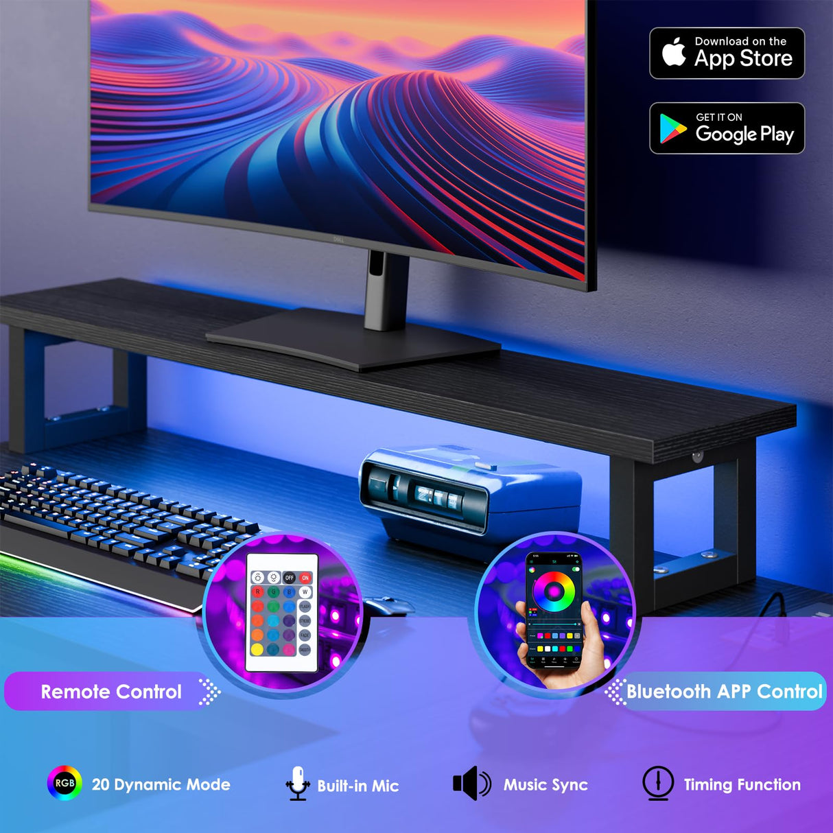 Fixwal L Shaped Gaming Desk with Power Outlets and LED Lights, 43 Inch Computer Desk with Charging Port, Small Corner Desk Table with Drawer and Shelf, Home Office Desk with Monitor Stand, Black Fixwal