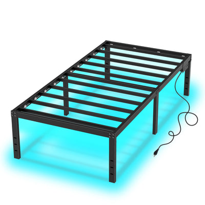 HusDream Twin Bed Frames 14 Inch Platform Bed Frame with Large Storage Space,Black Bed Frame Twin Size for Kids Heavy Duty Metal Mattress Foundation,Corner Bed for Boys Girls(14 Inch, Twin)