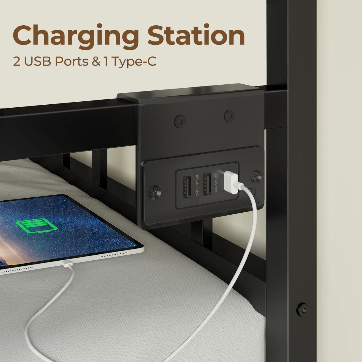 Rolanstar Daybed with Charging Station and LED Lights, Height Adjustable Twin Daybed with Trundle, Metal Sofa Bed Frame with Steel Slat Support for Living Room, Bedroom and Guest Room, Black Rolanstar