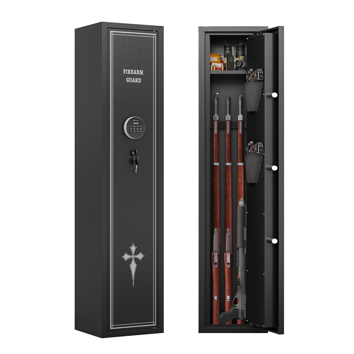 KAER 2-3 Gun Safe for Rifles and Pistols Gun Safe for Home with Quick Access Removable Shelf Gun Cabinet with Removable Gun Racks Pistol Pockets (2-3 Gun) KAER