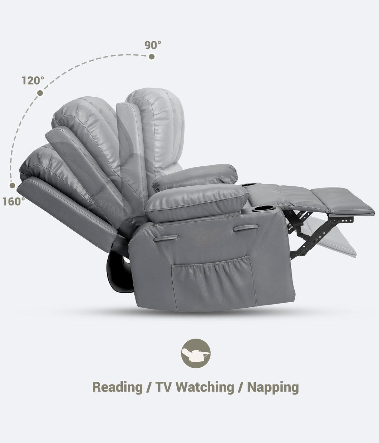 GarveeHome Oversized Recliner Chairs, Classic Manual Leather Recliner, Home Theater Seating with Lumbar & Arms Support for Living Room, Bedroom and Nursery - Gray GarveeHome